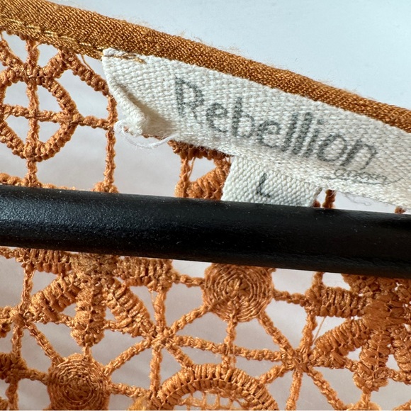 Rebellion Boho Orange Crochet Yoke Dress Size Large - Picture 4 of 8